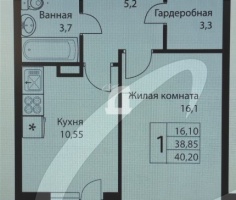 1-комнатная квартира (40.2 кв.м.)